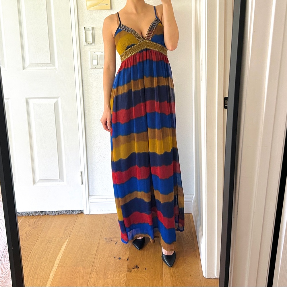 COPY - Gold Beaded Bohemian Striped Maxi Dress Boho